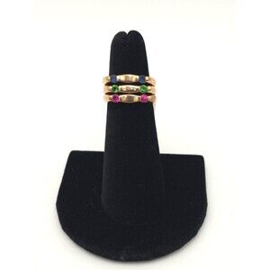 Set Of 3 18k Gold Plated Rings Cz Stones Pink Green Blue Size 5 18kge
